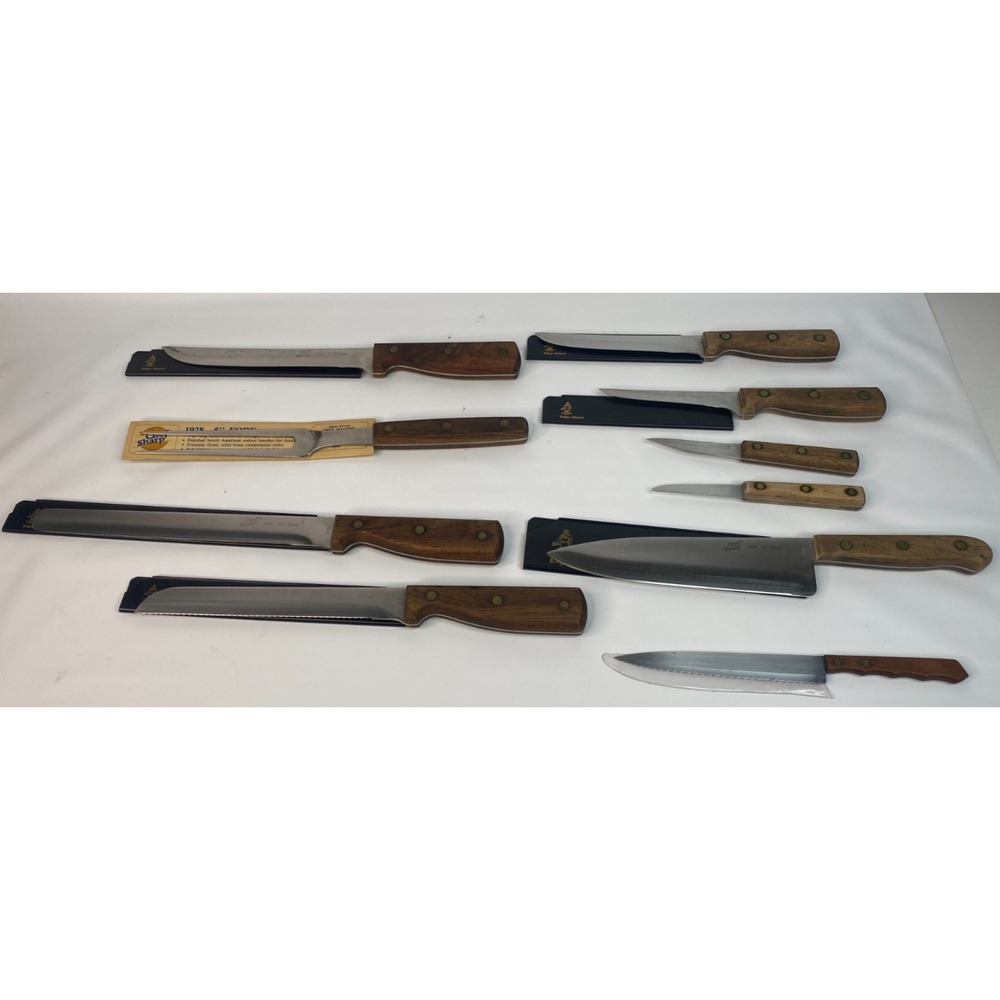 Cutlery World Chef Sharp Knife Set Walnut Wood Handle Brass Rivet Full Tang 10pc